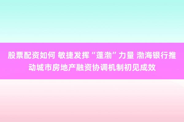 股票配资如何 敏捷发挥“蓬渤”力量 渤海银行推动城市房地产融资协调机制初见成效