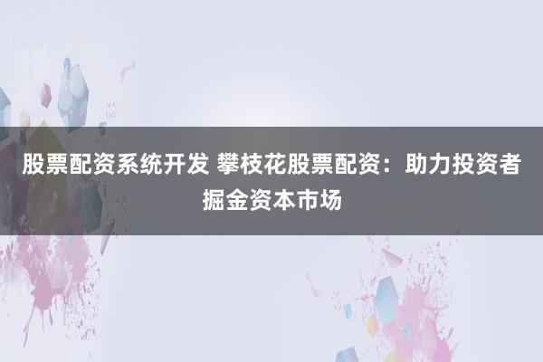 股票配资系统开发 攀枝花股票配资：助力投资者掘金资本市场